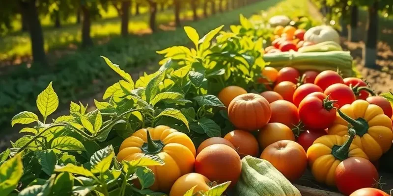 Photorealistic landscape of an orchard representing freshness and organic farming