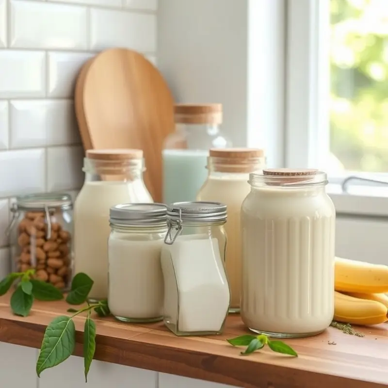 A vibrant depiction of ingredients used in nut milks.