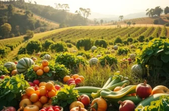 A sunlit orchard filled with lush greenery and colorful produce, emphasizing the theme of organic culinary traditions.