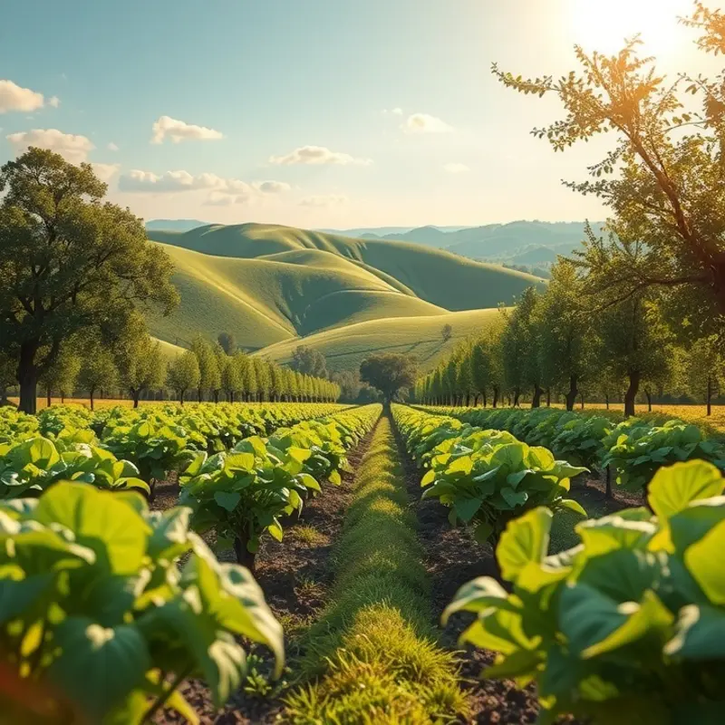 A serene landscape showcasing the abundance of organic produce.