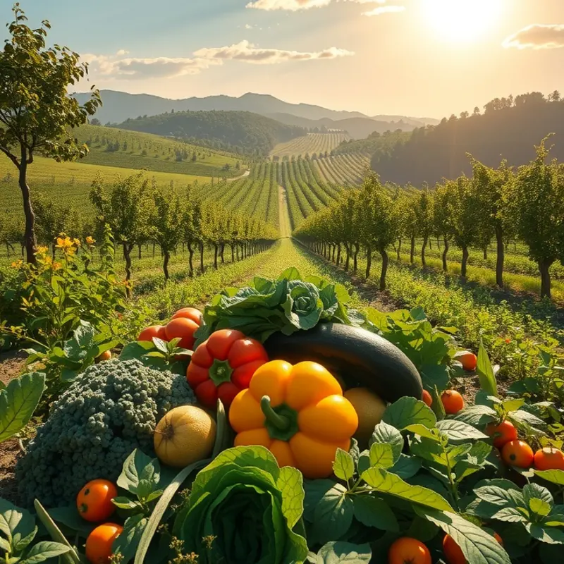 Vibrant organic produce growing under the sun.