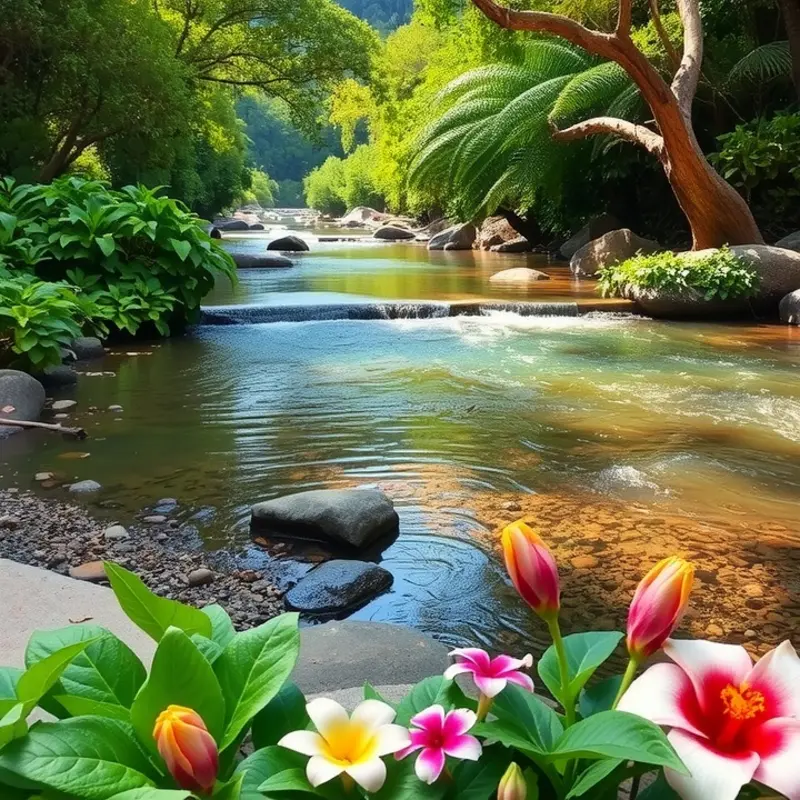 A tranquil view of a sacred river that highlights the connection between water and culinary traditions across cultures.