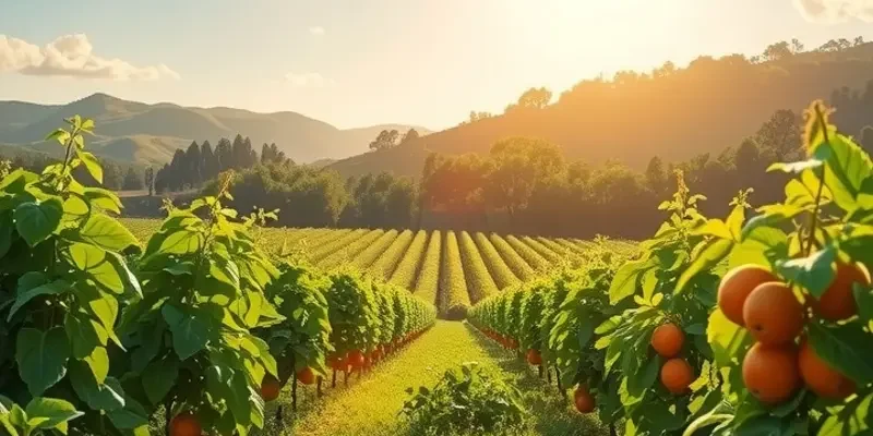 A sunlit field with a variety of fruits and vegetables, underscoring the role of salt in diverse cultures.