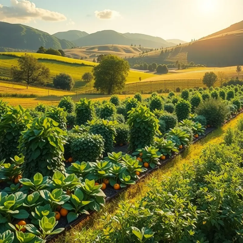 A sunlit orchard filled with fresh, vibrant produce.