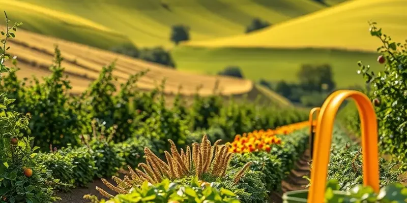 A picturesque view of a lush field filled with bright vegetables and fruits, illustrating the richness of natural produce.
