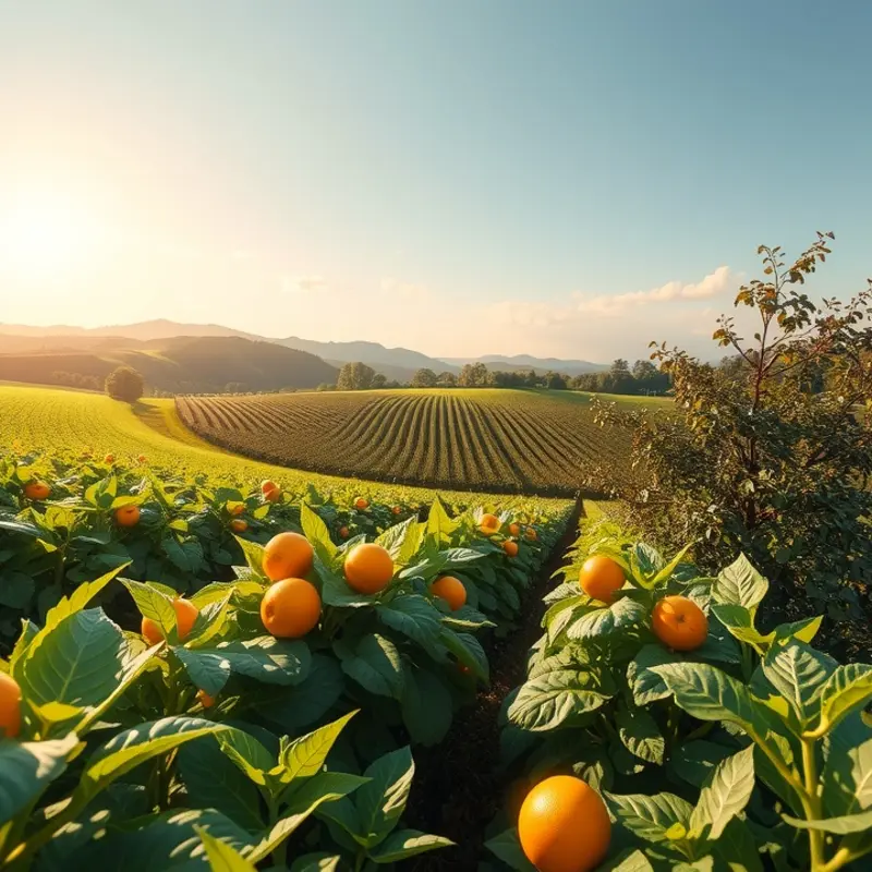 A lush orchard filled with vibrant fruits and vegetables, showcasing the beauty of natural abundance.