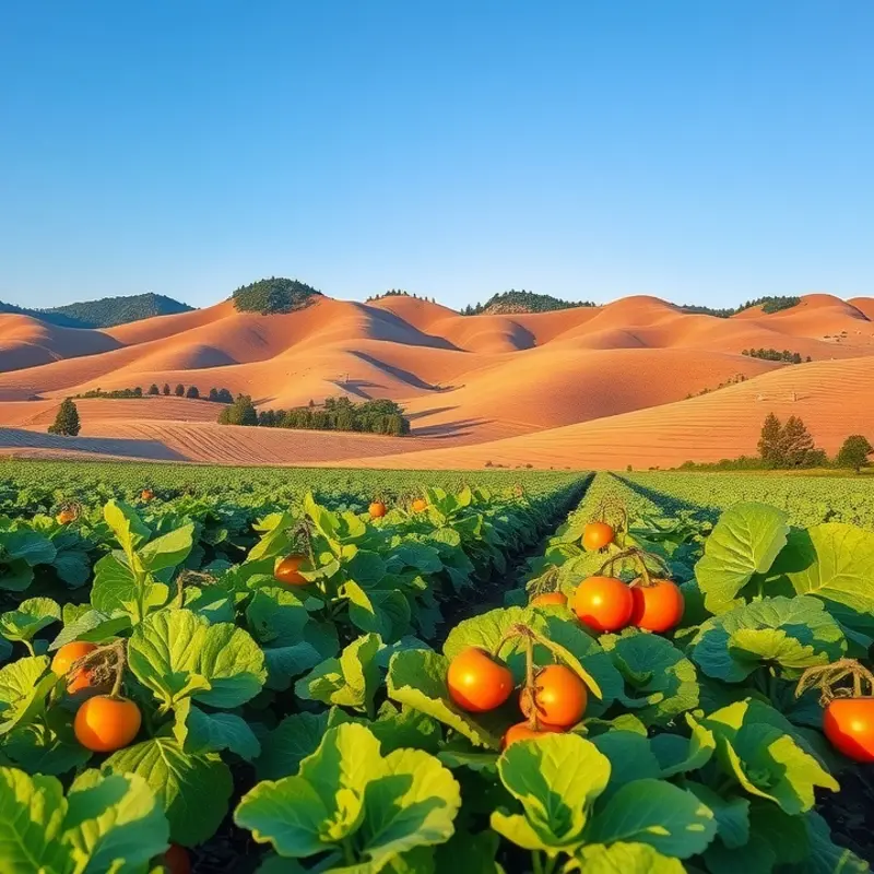 A sunlit orchard showcasing vibrant fruits and vegetables, symbolizing the fresh ingredients in global pastries.