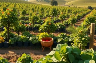 A picturesque landscape filled with organic vegetables and fruits.