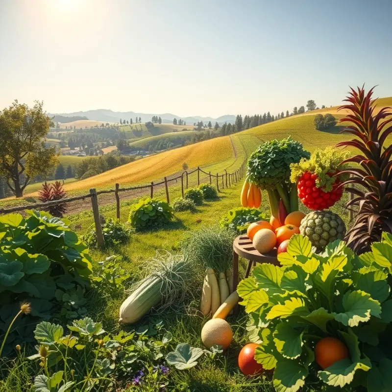 A scenic view of an organic orchard teeming with vibrant fruits, representing freshness.