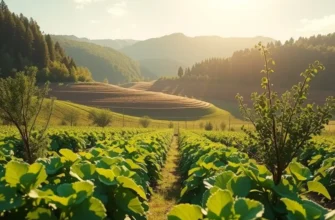 A sunlit field filled with vibrant fruits and vegetables in a lush organic setting.