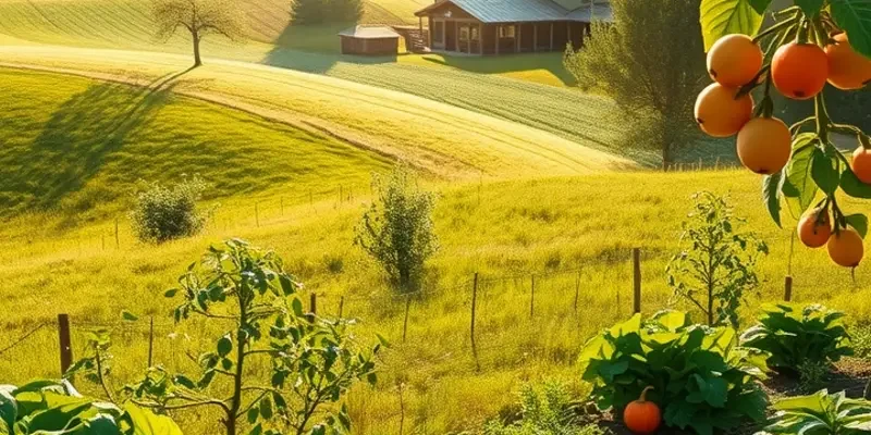 A beautiful orchard filled with vibrant fruits and vegetables.
