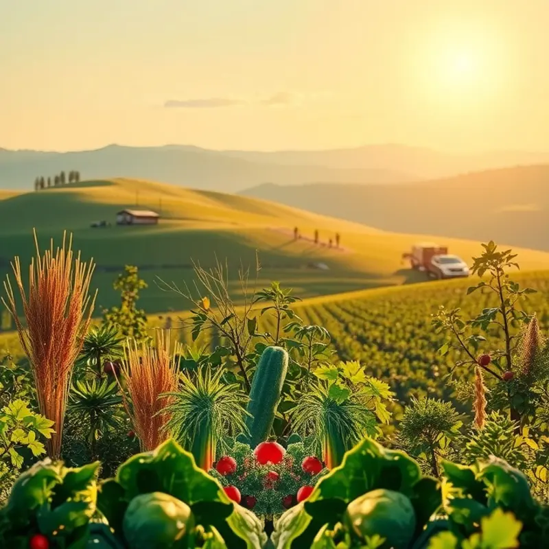 A sunlit field of fresh organic produce, symbolizing essential nutrients for pregnancy.