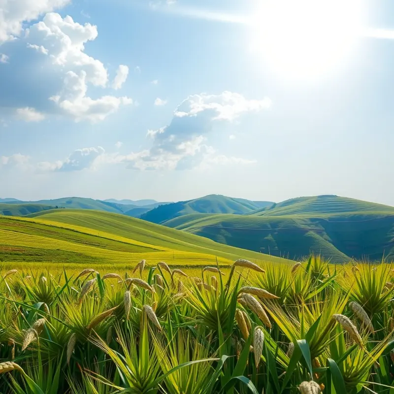 A tranquil field highlighting the importance of grains in ancient culinary practices.