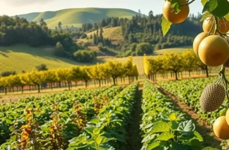 A beautiful sunlit field with vibrant vegetables and fruits representing healthy nourishment.