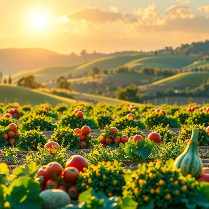 A vibrant sunlit field filled with organic produce.