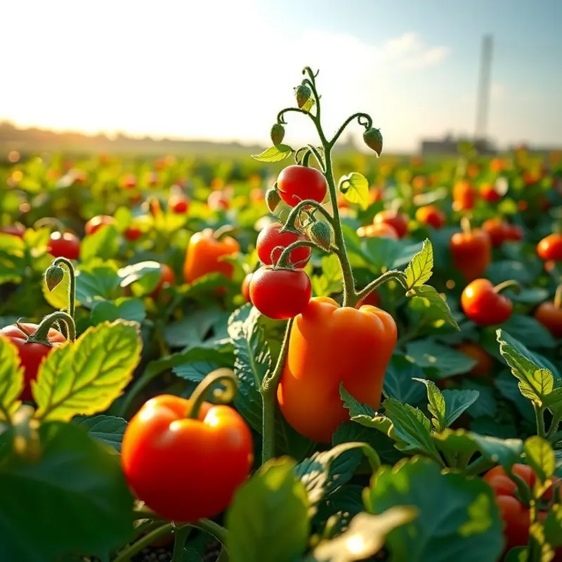 A lush, sunlit field filled with vibrant vegetables.