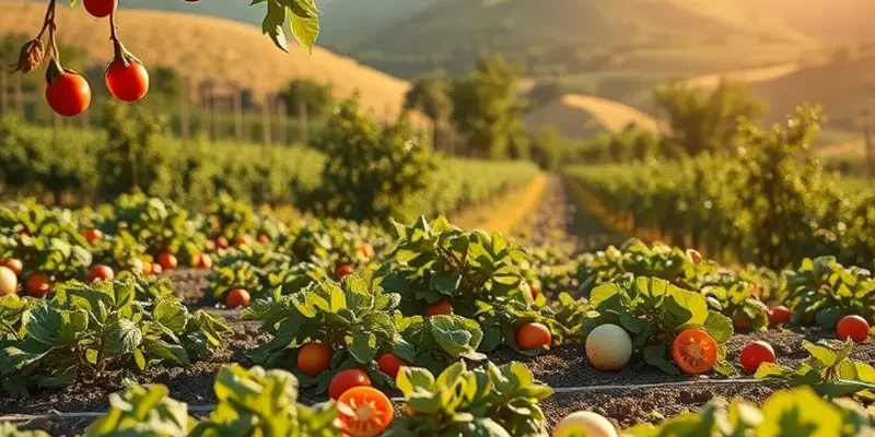 A bright, vibrant field filled with fresh organic vegetables representing healthy nutrition.