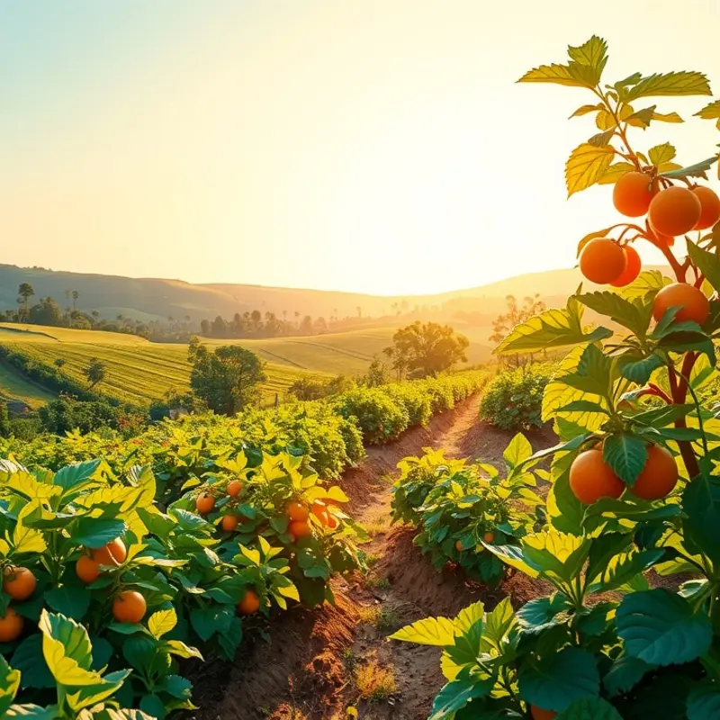 A sunlit field showcasing vibrant vegetables and fruits, symbolizing the link between natural produce and healthy cooking.
