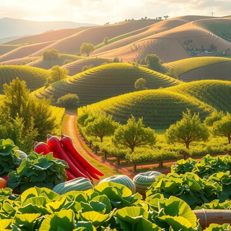A sunlit field showcasing the abundance of organic produce.