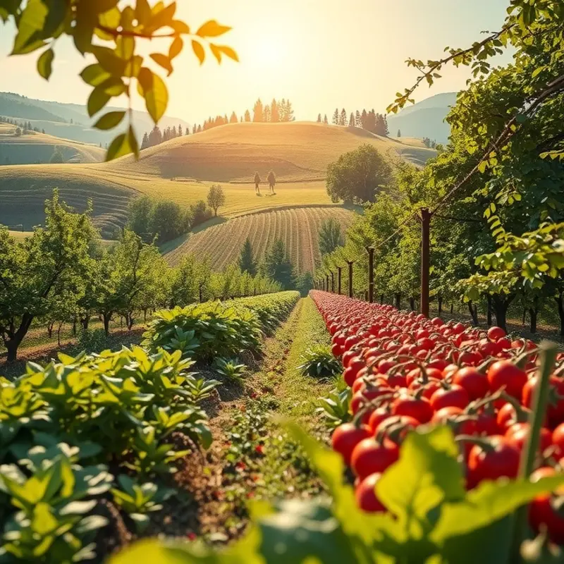 A serene sunlit field showcasing fresh organic produce.