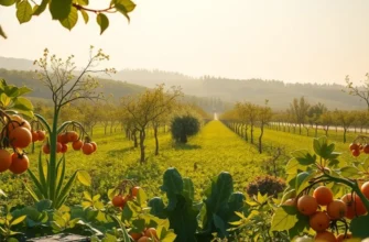 A beautiful landscape showcasing vibrant organic vegetables and fruits.