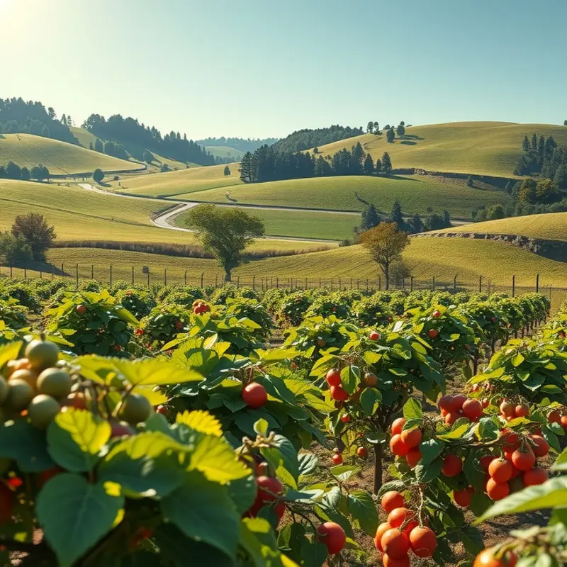 A vibrant sunlit field showcasing bountiful organic produce.