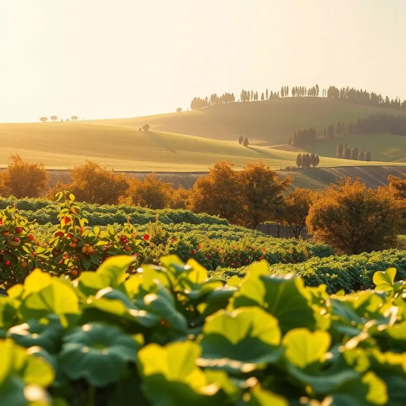 A sunlit field showcasing vibrant vegetables and fruits.