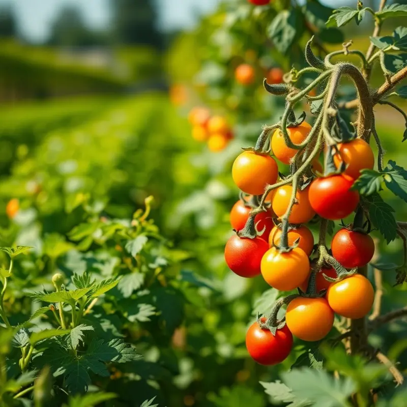 A vibrant field of organic fruits and vegetables, symbolizing the essence of healthy nutrition.