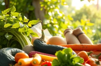 A picturesque sunlit field showcasing an abundance of colorful vegetables growing in a lush, natural landscape.
