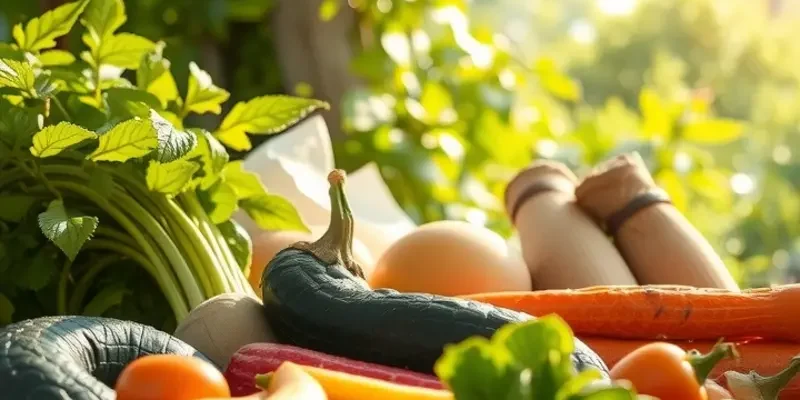 A picturesque sunlit field showcasing an abundance of colorful vegetables growing in a lush, natural landscape.
