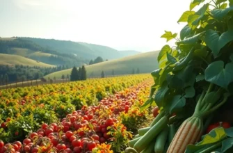 A bright field displaying a variety of vibrant organic vegetables and fruits.