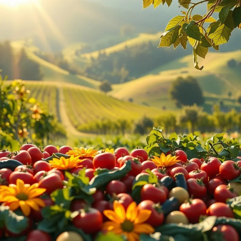 A sunlit orchard showcasing vibrant, fresh produce.
