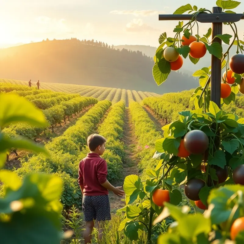 A sunlit field filled with vibrant fruits and vegetables.