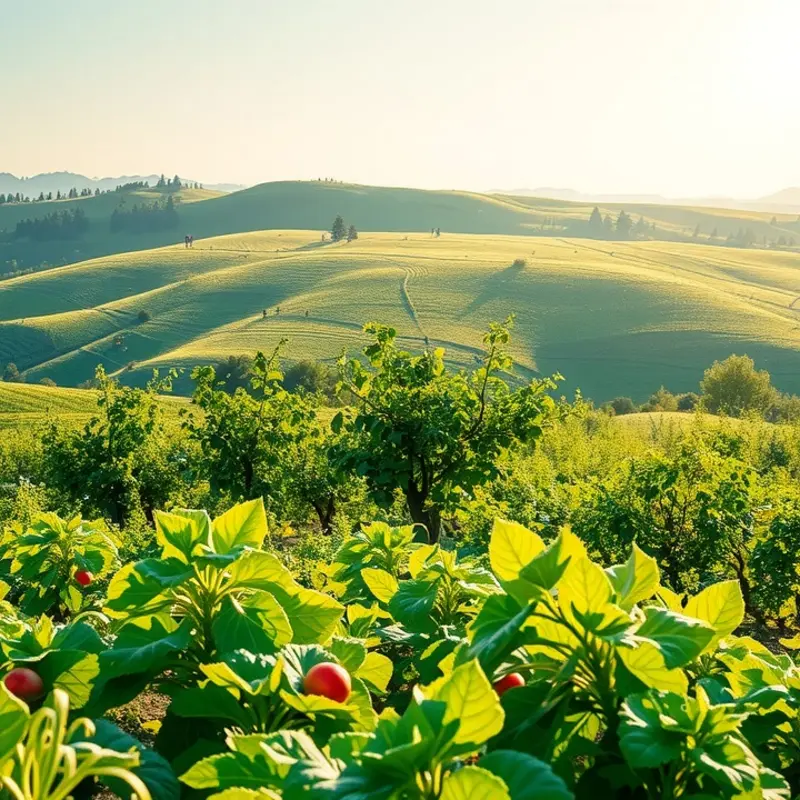 A sunlit field filled with vibrant organic vegetables and fruits.