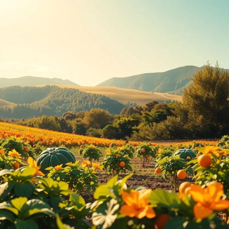 A bright field showcasing vibrant vegetables and fruits.