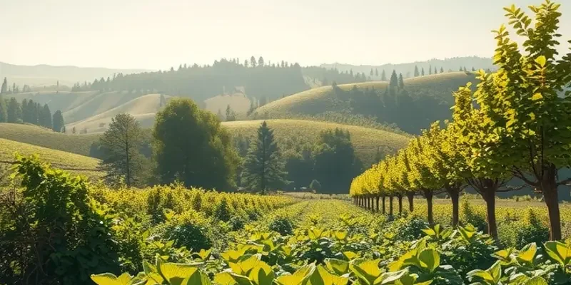 A sunlit field rich with organic vegetables and fruits.