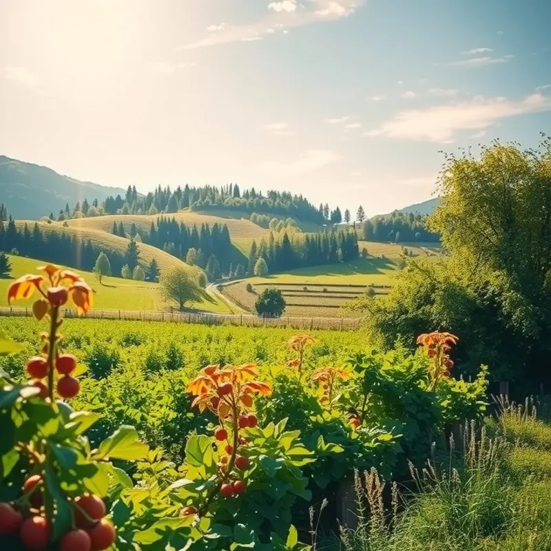 A sunlit field showcasing vibrant fruits and vegetables, symbolizing an immune-boosting diet.