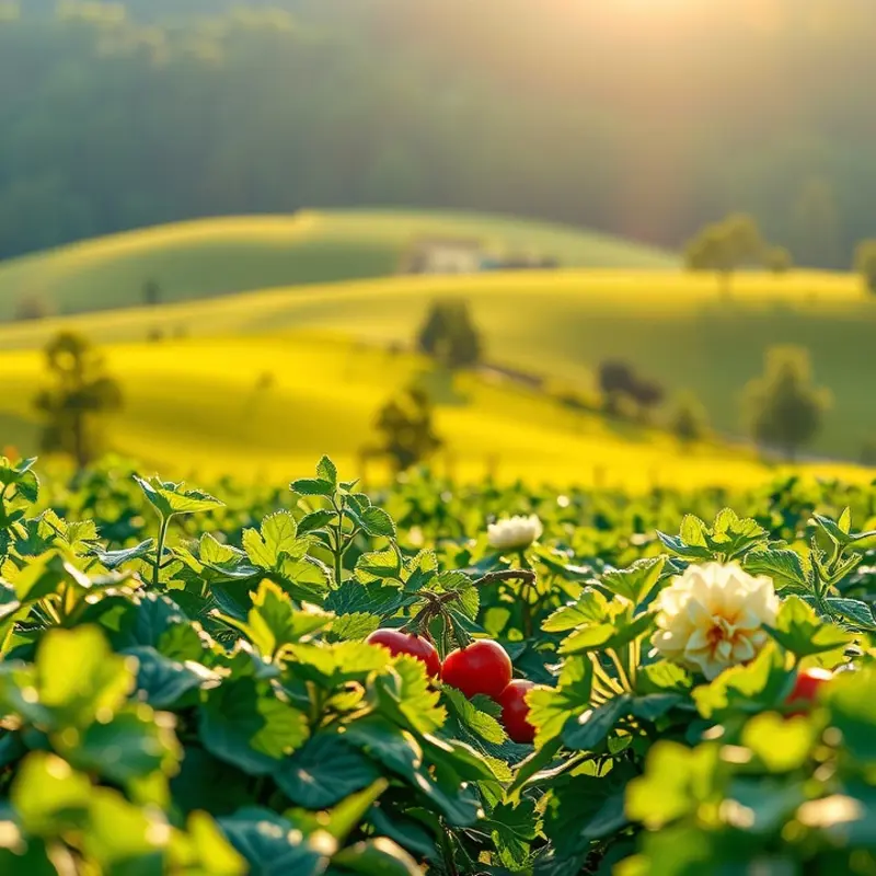 A sunlit herb garden exuding freshness and vibrant colors.