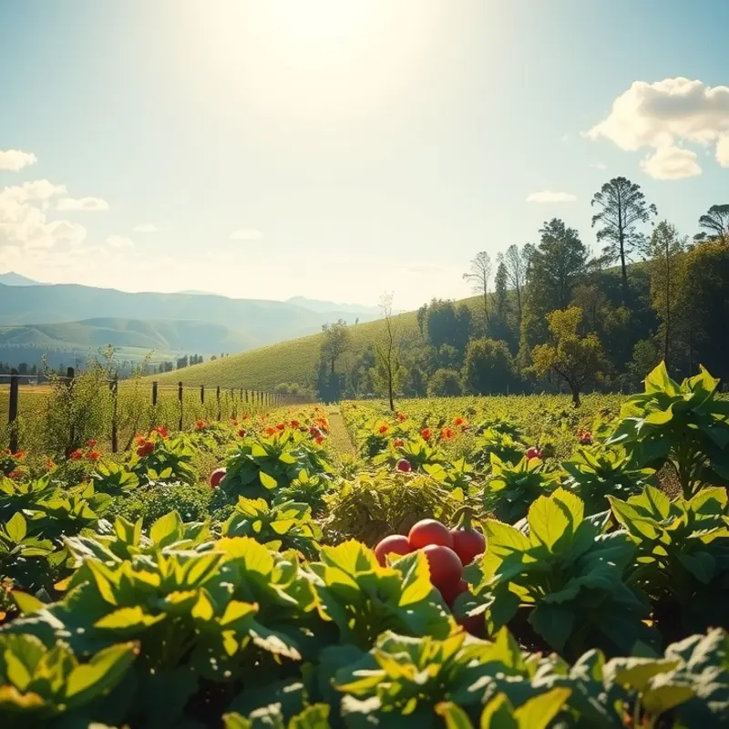 A vibrant organic field showcasing an abundance of vegetables.