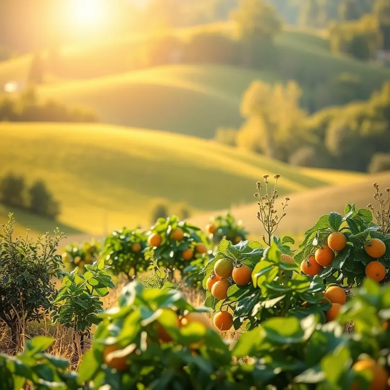 A sunlit field showcasing the abundance of fresh organic produce.