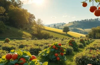 A scenic sunlit field showcasing vibrant fruits and vegetables, emphasizing the essence of organic nutrition.