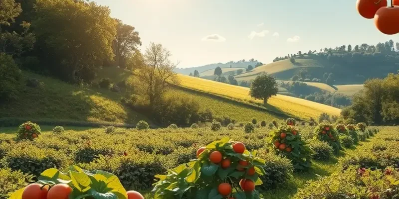 A scenic sunlit field showcasing vibrant fruits and vegetables, emphasizing the essence of organic nutrition.