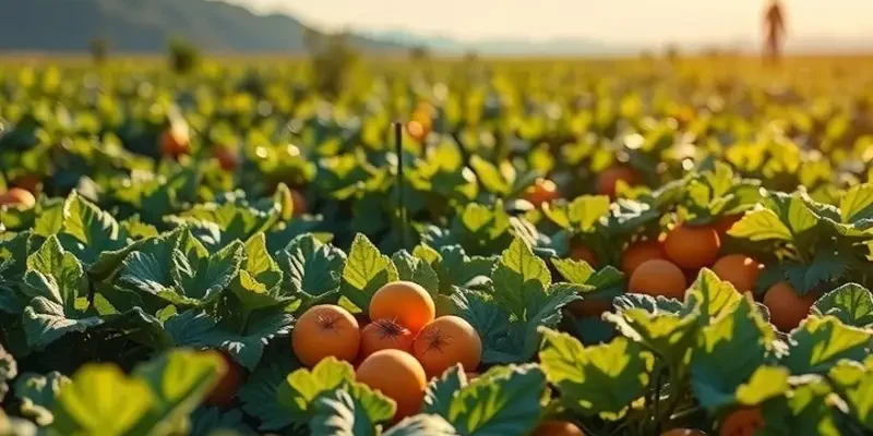 A lush, sunlit field showcasing vibrant vegetables and fruits, symbolizing healthy and natural ingredients.