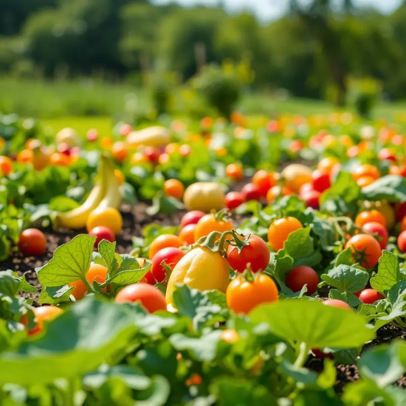 A sunlit organic garden filled with vibrant produce, representing the freshness in baking.