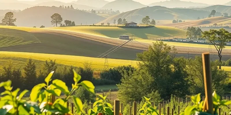 A picturesque landscape showcasing an organic harvest, depicting vibrant produce under the sun.