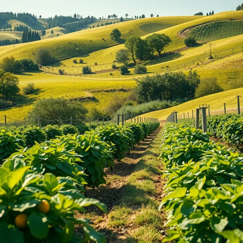 A sunlit orchard filled with vibrant fruits and vegetables, evoking a sense of organic freshness.