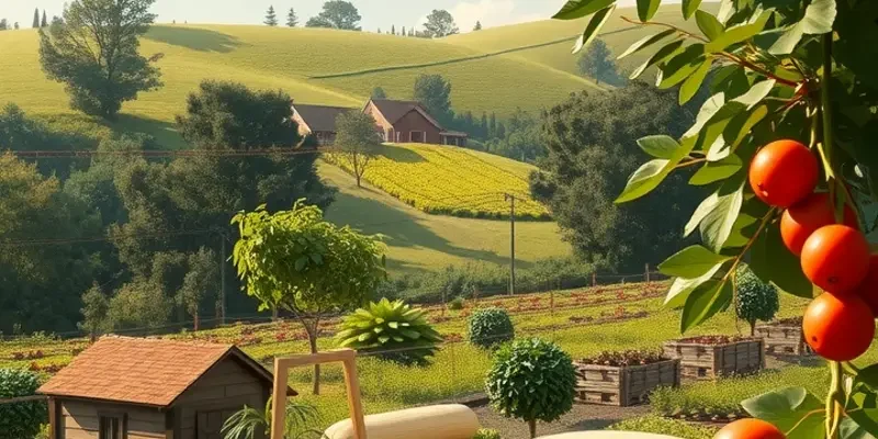 A sunlit organic field showcasing the abundance of vegetables and fruits.