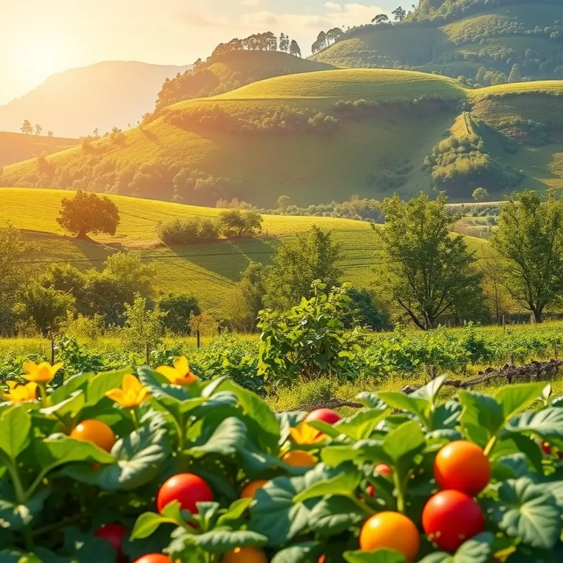 A scenic representation of organic produce thriving in nature.