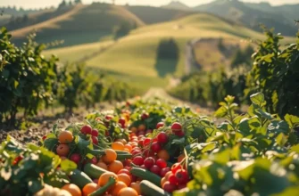 A vibrant field showcasing the beauty of organic produce under warm sunlight.