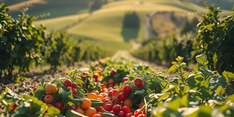 A vibrant field showcasing the beauty of organic produce under warm sunlight.